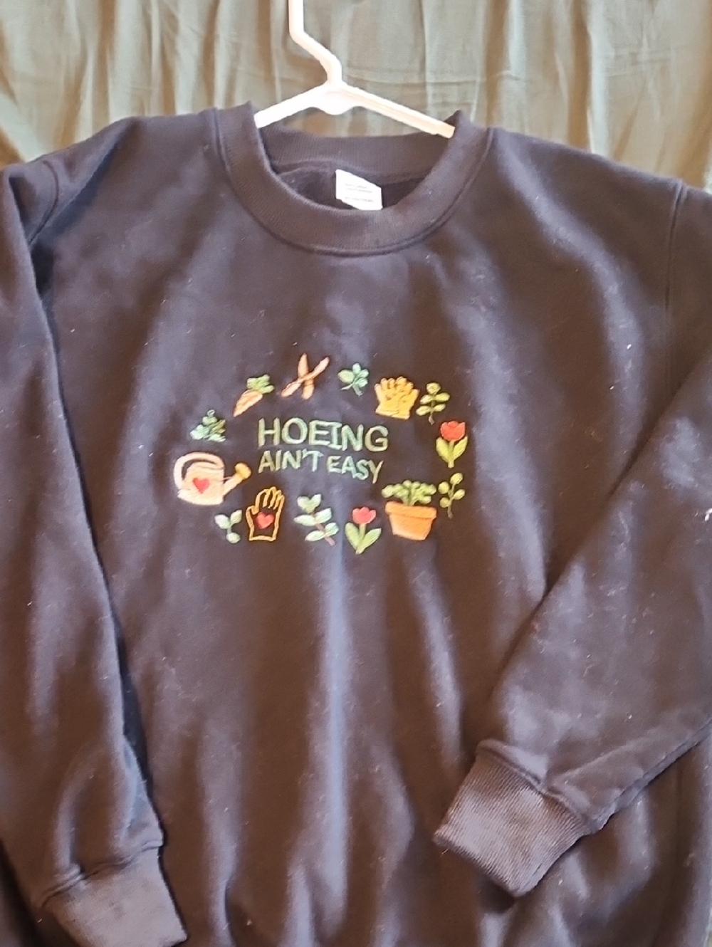 Black Embroidered 'Hoeing Ain't Easy' Women's Sweatshirt